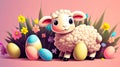 Adorable Easter lamb among Easter eggs Generated Image Royalty Free Stock Photo