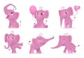 Adorable elephants. Cute and funny happy african baby animals love emotions vector cartoon characters isolated Royalty Free Stock Photo