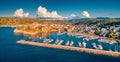 Adorable evening view from flying drone of Agropoli port.