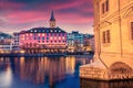 Adorable evening view of Zurich town hall. Fantastic summer cityscape of Zurich, Switzerland,