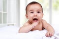 Adorable expressions of litlle baby on bed