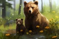 Adorable Family Bears - Mother Bear and Cub. Cartoon Illustration.