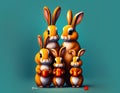 Adorable family of bunnies waiting for the Lunar new year. Chinese new year. The year of rabbit. Generative AI