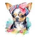 Adorable and Fashionable: Cute Chihuahua Poses in Vibrant Headwear AI Generated