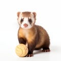 Adorable Ferret With Ball On White Background Royalty Free Stock Photo
