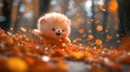 Adorable fluffball plays in autumn leaves Royalty Free Stock Photo