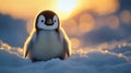 Adorable fluffy penguin chick at sunset in Antarctica Royalty Free Stock Photo