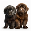 Adorable fluffy puppies of a black and brown Newfoundland dog breed, similar to cubs, isolated on white close-up Royalty Free Stock Photo