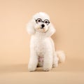 Adorable fluffy white poodle wearing spectacles