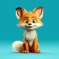 Realistic Cartoon Fox With Expressive Eyes On Blue Background