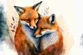 adorable fox pair hugging in a cartoon