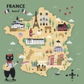 Adorable France travel map Royalty Free Stock Photo