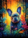 Adorable French Bulldog in the Forest Painting.