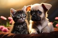 Adorable French Bulldog pup and cat form a charming furry duo