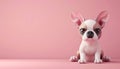 Adorable French Bulldog Puppy Sitting Against Pink Background with Big Ears and Curious Expression Cute Dog Portrait in Royalty Free Stock Photo