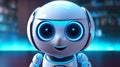 Adorable Friendly robot with large expressive eyes on a blue background