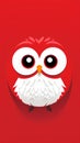 An adorable, funny cartoon-like owl, against red background - flat design - generative AI