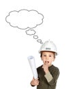 Adorable future engineer thinking isolated