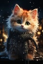 Adorable Ginger Kitten: A Charming Winter Scene in Cartoon Illus