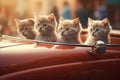 Adorable ginger kittens in car. Generate ai