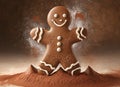 Adorable gingerbread man dancing in cocoa powder Royalty Free Stock Photo