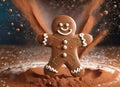 Adorable gingerbread man dancing in cocoa powder Royalty Free Stock Photo