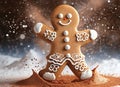 Adorable gingerbread man dancing in cocoa powder Royalty Free Stock Photo