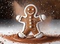 Adorable gingerbread man dancing in cocoa powder Royalty Free Stock Photo