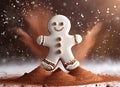 Adorable gingerbread man dancing in cocoa powder Royalty Free Stock Photo