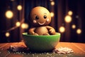 Adorable gingerbread man sitting in a bowl