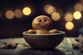 Adorable gingerbread man sitting in a bowl