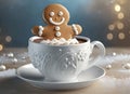 Adorable gingerbread man sitting in a cup of hot cocoa Royalty Free Stock Photo