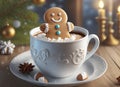 Adorable gingerbread man sitting in a cup of hot cocoa Royalty Free Stock Photo