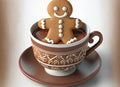 Adorable gingerbread man sitting in a cup of hot cocoa Royalty Free Stock Photo