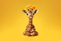 adorable giraffe with flower crown on yellow background. Royalty Free Stock Photo