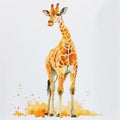 Adorable giraffe watercolor, standing tall and graceful, white background