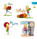 Adorable girl in different situations in fall