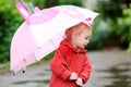 Adorable girl at rainy day in autumn Royalty Free Stock Photo