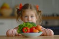 Adorable Girl Rejects Healthy Vegetables For A Nutrition Kids Concept