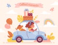 Adorable girl rides doll car with dog Royalty Free Stock Photo