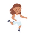 Adorable Girl Running, Happy Preschool Kid Having Fun Wearing Casual Clothes on Isolated White Background Vector