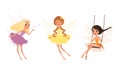 Adorable Girls Fairies with Wings Set, Beautiful Girls in Pretty Colorful Dresses Cartoon Vector Illustration