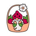 Adorable gnome in the basket with strawberry