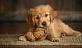 Adorable golden retriever puppy playing with a chew toy Royalty Free Stock Photo