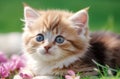 Adorable Grass Napper: Cute Kitten Lounging in the Greenery.