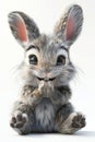 an adorable gray bunny with fluffy fur, big bright eyes