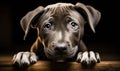 Adorable Gray Puppy with Soulful Eyes Lying Down on a Dark Background