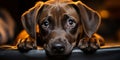 Adorable Gray Puppy with Soulful Eyes Lying Down on a Dark Background