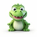 Adorable Green Crocodile 3d Illustration On White Background