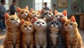 Adorable Group of Kittens Orange Grey and White Tabby Cats Looking Up AI generated. Royalty Free Stock Photo